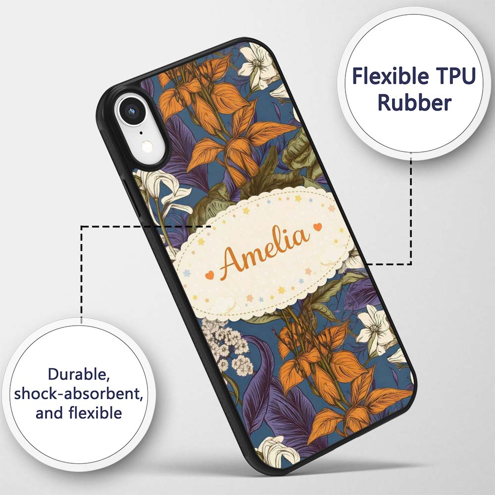 Dark Botanical Floral Vintage Garden Seamless Custom Name Protective Phone Case Mobile Cover Durable Everyday Smartphone Shock Resistant