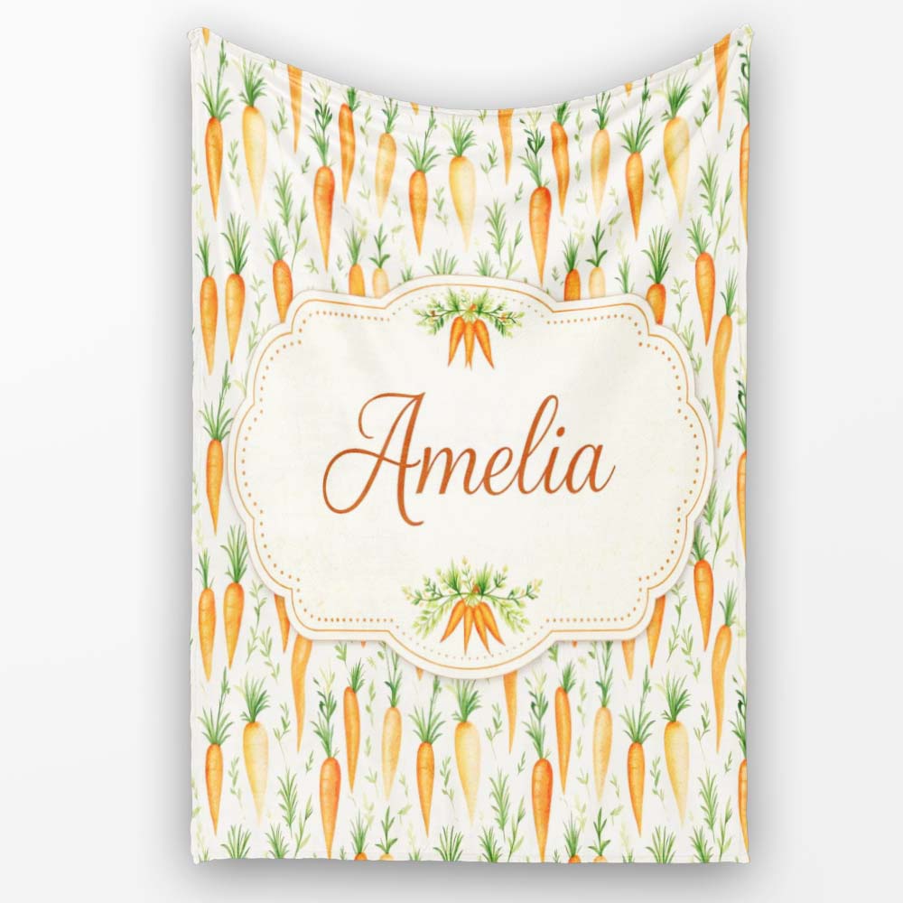 Soft Watercolor Carrot Scatter Fresh Vegetable Seamless Pattern Personalised Custom Name Super Soft Fleece Blanket Bed Sofa Throw