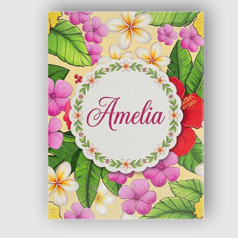Personalised Name Tropical Hibiscus Flowers Custom Bespoke Interior Contemporary Canvas Wall Art Print Decor Picture Ready to Hang