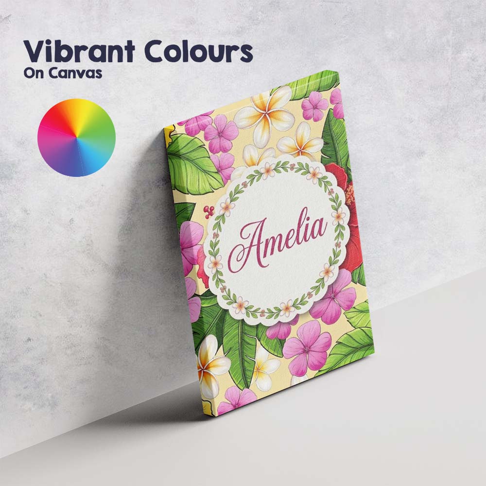 Personalised Name Tropical Hibiscus Flowers Custom Bespoke Interior Contemporary Canvas Wall Art Print Decor Picture Ready to Hang