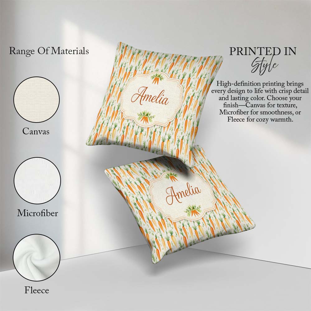 Custom Name Soft Carrot Scatter Fresh Vegetable Seamless Pattern Square Filled Cushion Throw Pillow Sofa Bed Home Decor Zip Washable UK Made