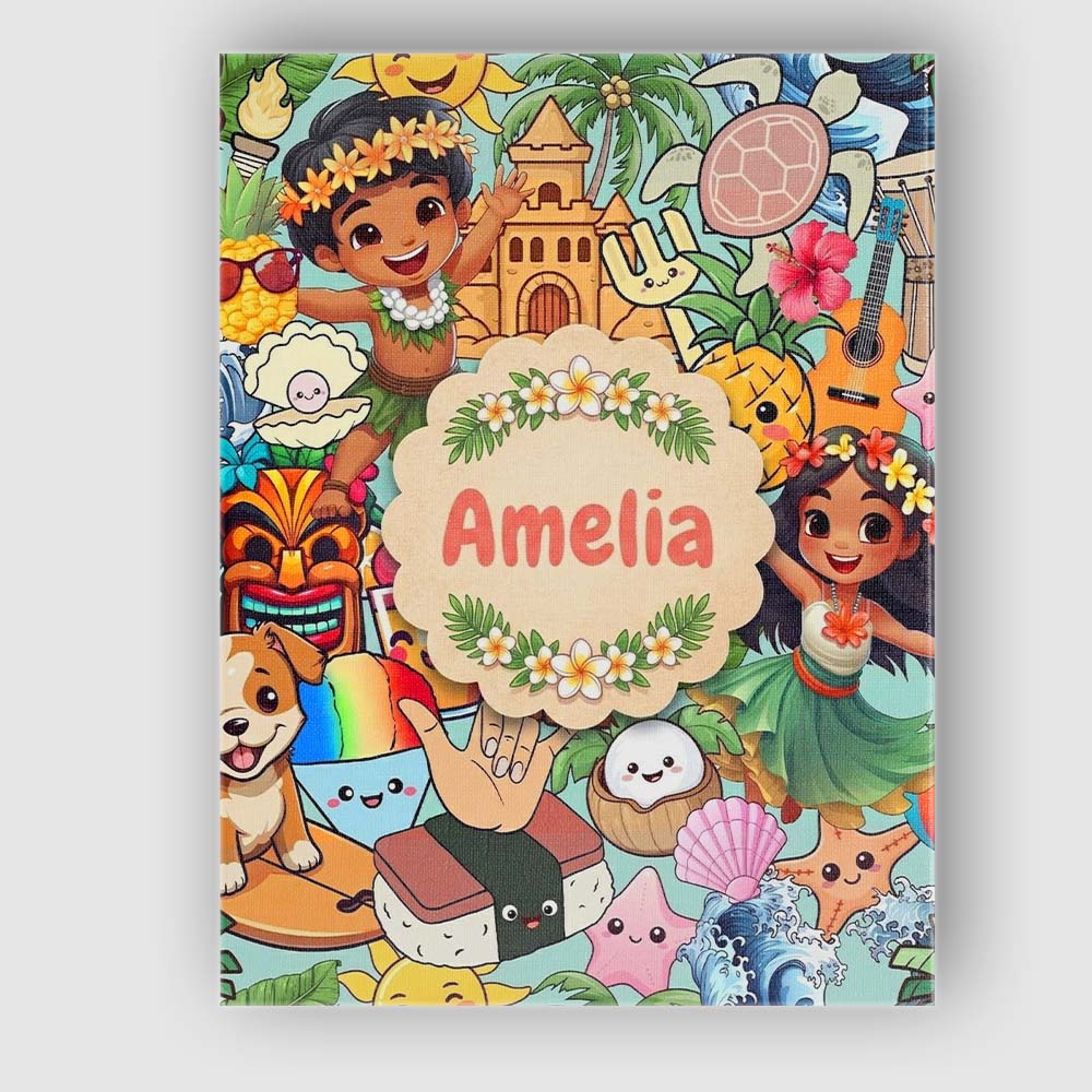 Personalised Name Cute Hawaiian Kids Teal Custom Unique Gift Idea Elegant Feature Canvas Wall Art Print Decor Picture Ready to Hang