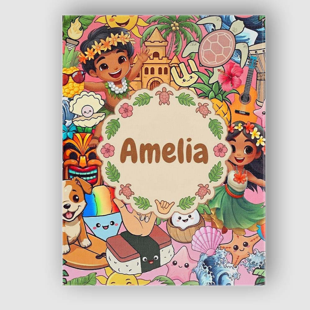Personalised Name Cute Hawaiian Kids Red Custom Unique Gift Idea Elegant Feature Canvas Wall Art Print Decor Picture Ready to Hang