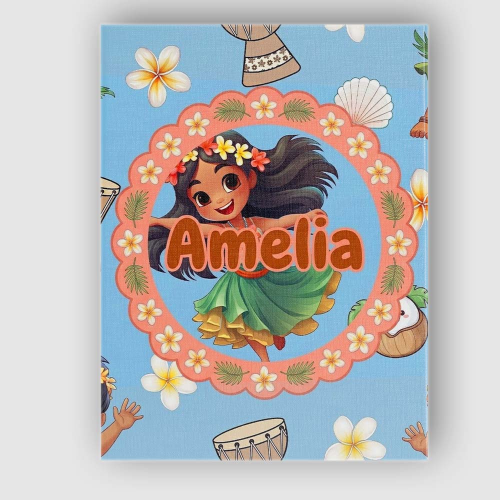 Personalised Name Cute Hula Girl Blue Custom Modern Room Accent Creative Decorator Style Canvas Wall Art Print Decor Picture Ready to Hang