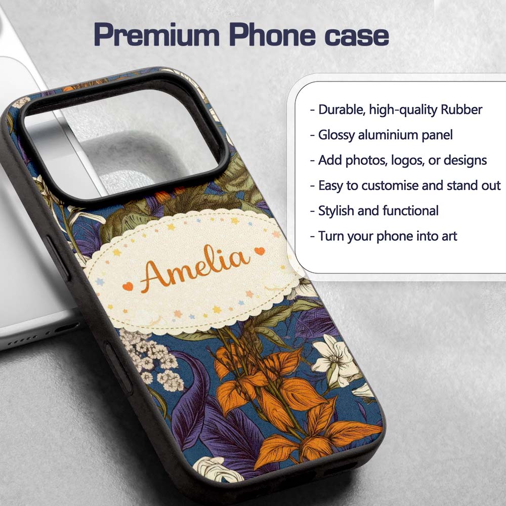 Dark Botanical Floral Vintage Garden Seamless Custom Name Protective Phone Case Mobile Cover Durable Everyday Smartphone Shock Resistant