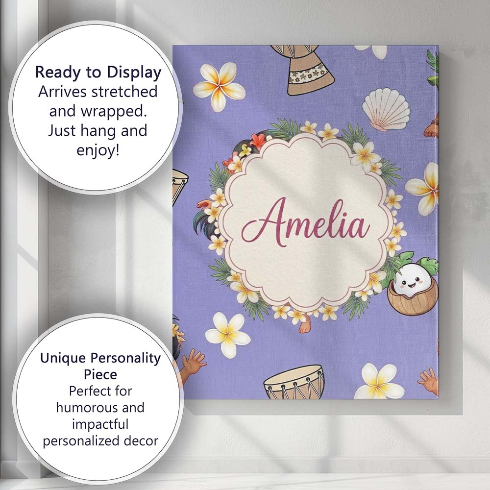 Personalised Name Cute Hula Girl Purple Custom Modern Room Accent Elegant Feature Canvas Wall Art Print Decor Picture Ready to Hang