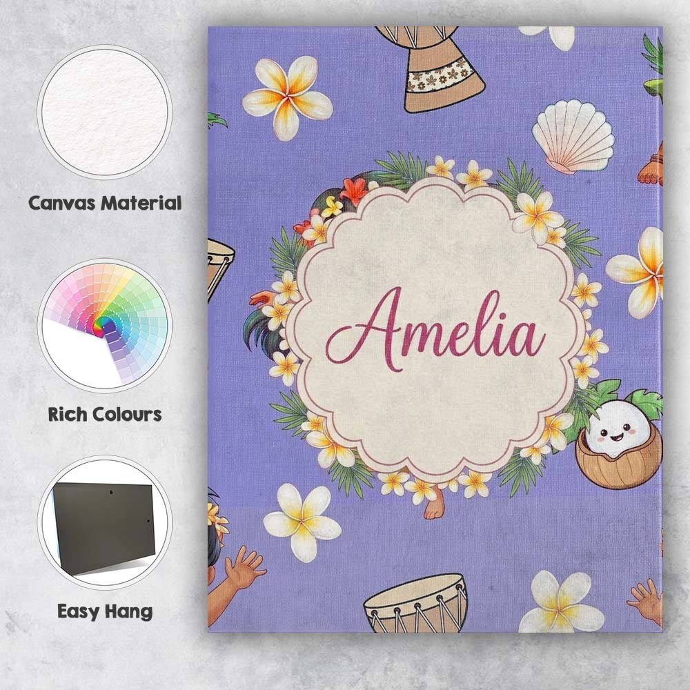 Personalised Name Cute Hula Girl Purple Custom Modern Room Accent Elegant Feature Canvas Wall Art Print Decor Picture Ready to Hang