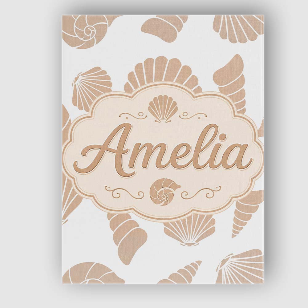 Personalised Name Cute Sea Shells Neutral Custom Unique Gift Idea Elegant Feature Canvas Wall Art Print Decor Picture Ready to Hang