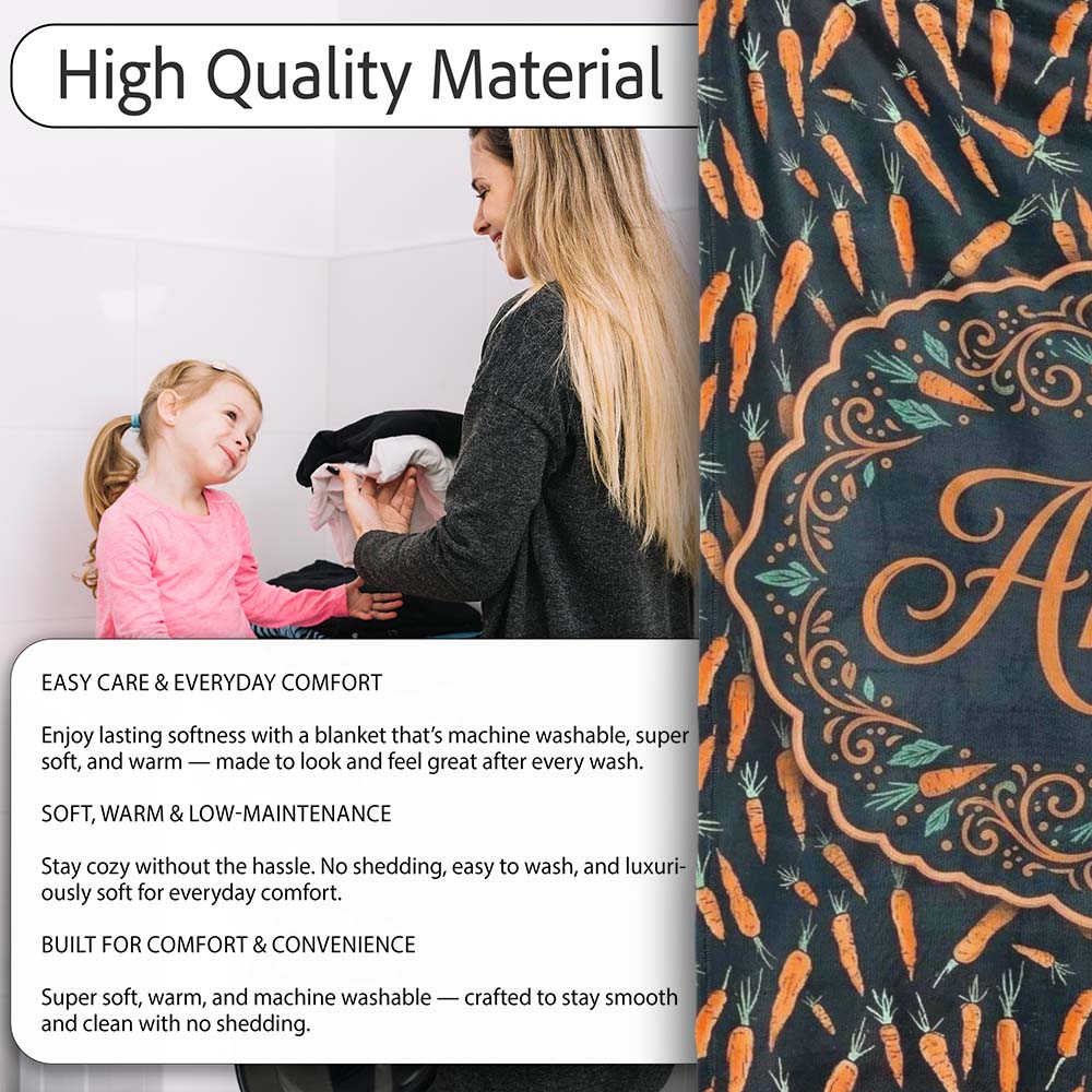 Night Sky Carrot Tossed Pattern Dark Background Playful Seamless Personalised Custom Name Super Soft Fleece Blanket Bed Sofa Throw