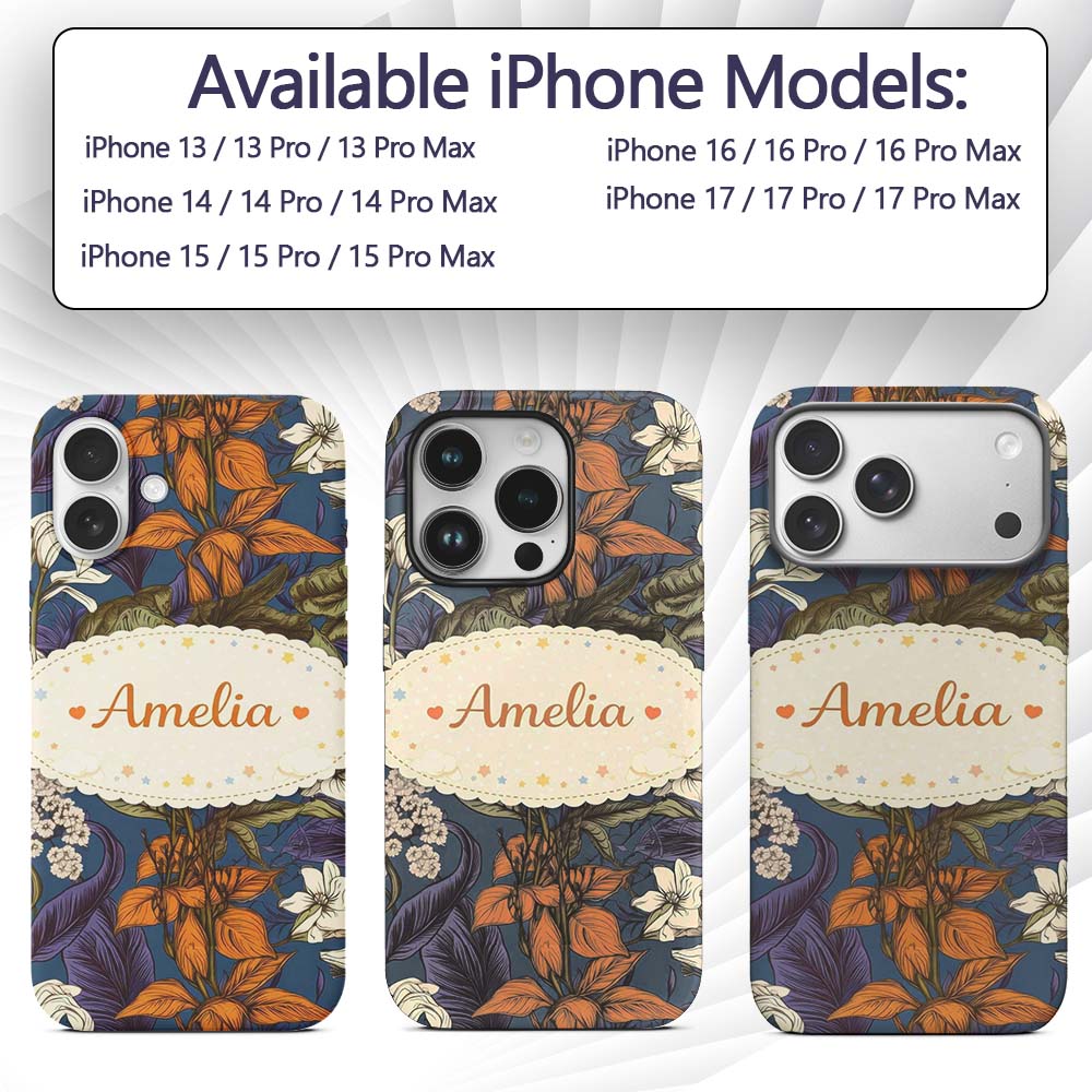 Dark Botanical Floral Vintage Garden Seamless Custom Name Protective Phone Case Mobile Cover Durable Everyday Smartphone Shock Resistant