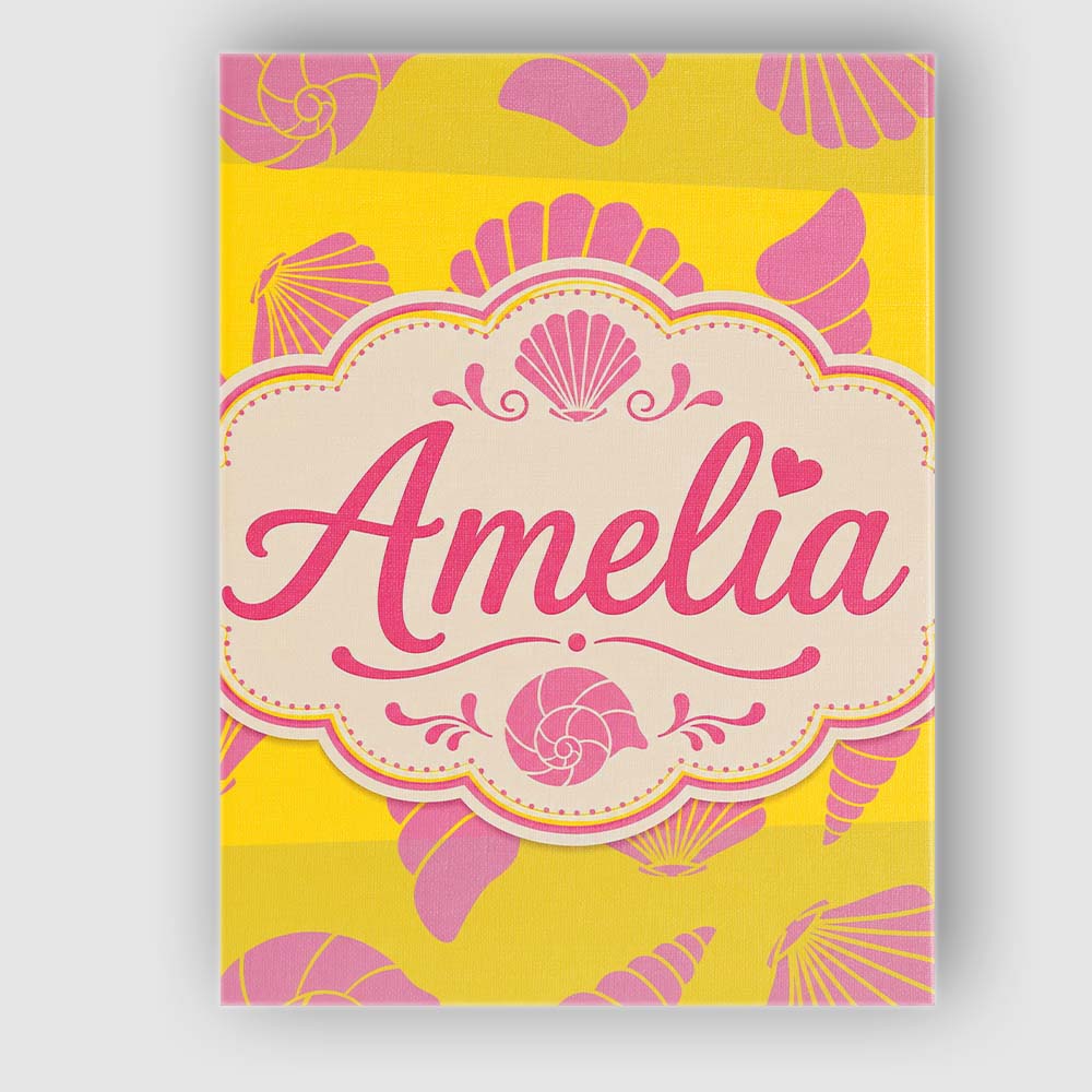 Personalised Name Minimal Sea Shells Yellow Custom Bespoke Interior Contemporary Canvas Wall Art Print Decor Picture Ready to Hang
