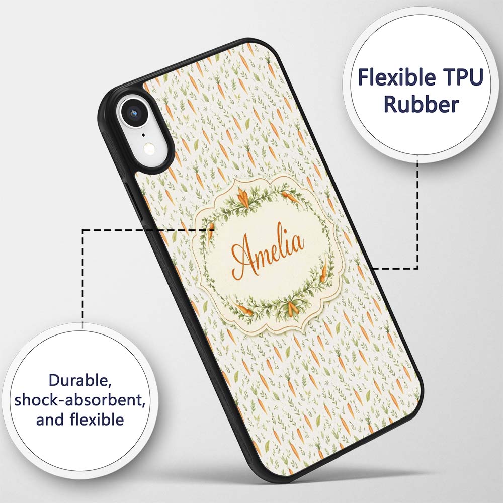 Light Minimal Carrot and Leaf Botanical Seamless Custom Name Protective Phone Case Mobile Cover Durable Everyday Smartphone Shock Resistant