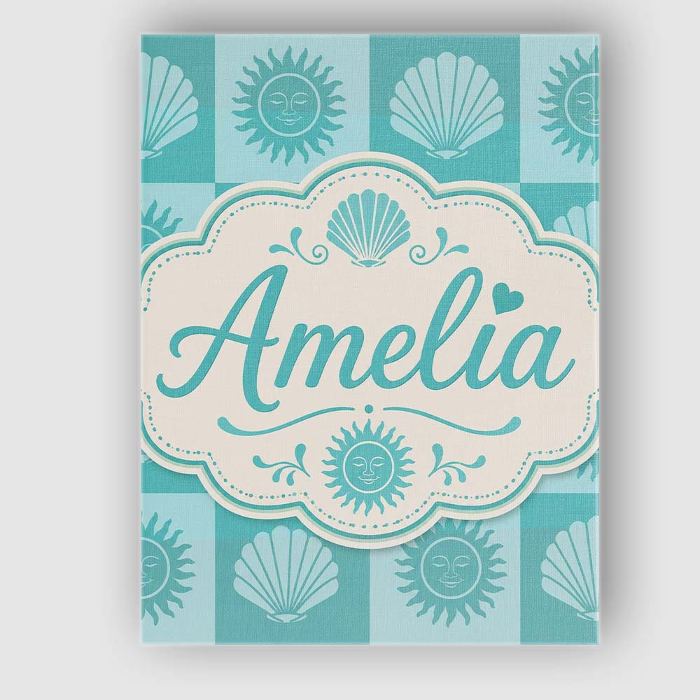 Personalised Name Boho Sun And Shells Custom Modern Room Accent Creative Decorator Style Canvas Wall Art Print Decor Picture Ready to Hang