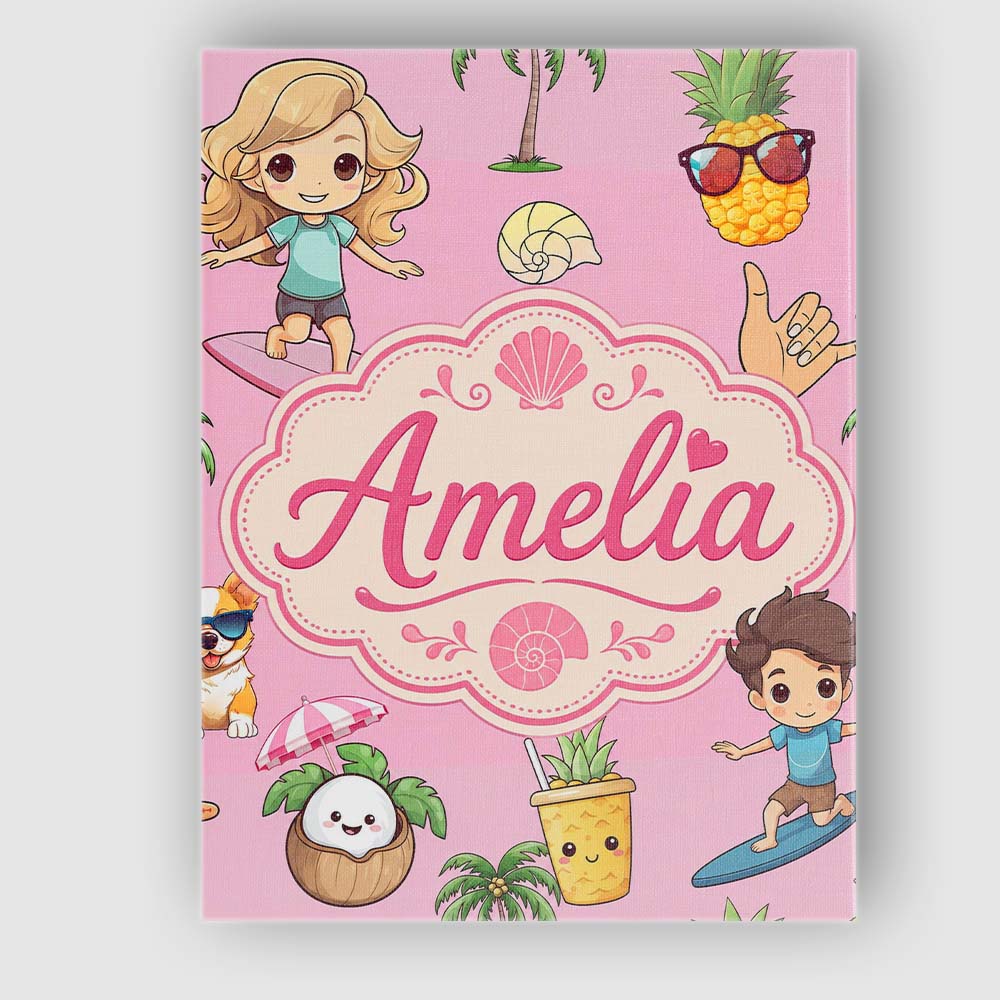 Personalised Name Cute Summer Beach Kids Custom Unique Gift Idea Elegant Feature Canvas Wall Art Print Decor Picture Ready to Hang