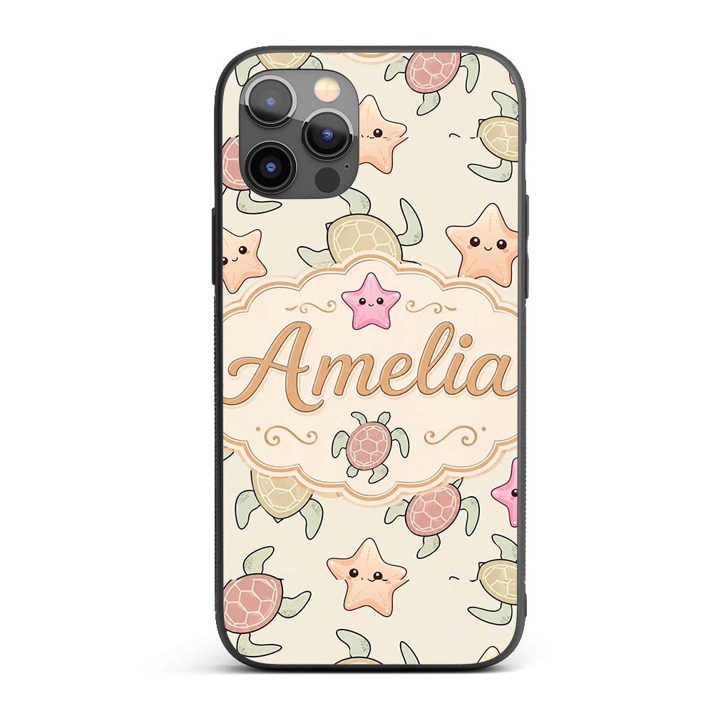 Cute Sea Turtles And Starfish Printed Design Custom Name Protective Phone Case Mobile Cover Durable Everyday Smartphone Shock Resistant