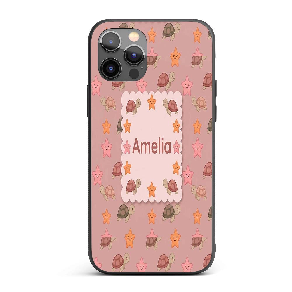 Cute Sea Turtles And Starfish Printed Design Custom Name Protective Phone Case Mobile Cover Durable Everyday Smartphone Shock Resistant