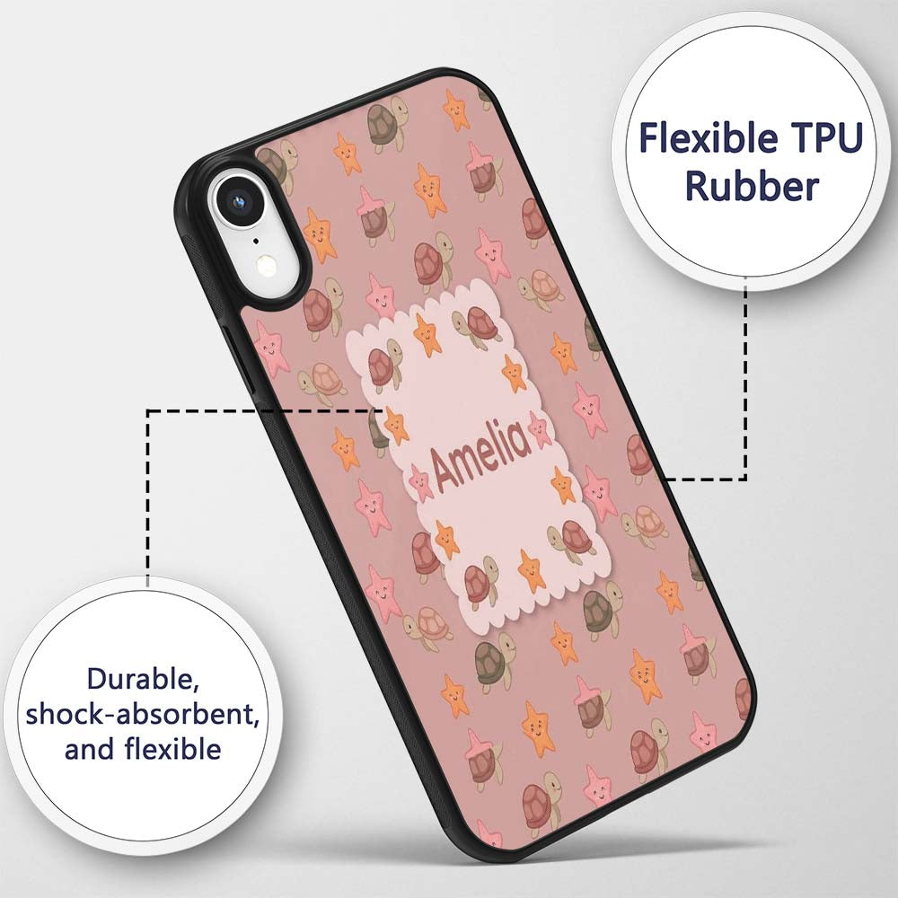 Cute Sea Turtles And Starfish Printed Design Custom Name Protective Phone Case Mobile Cover Durable Everyday Smartphone Shock Resistant