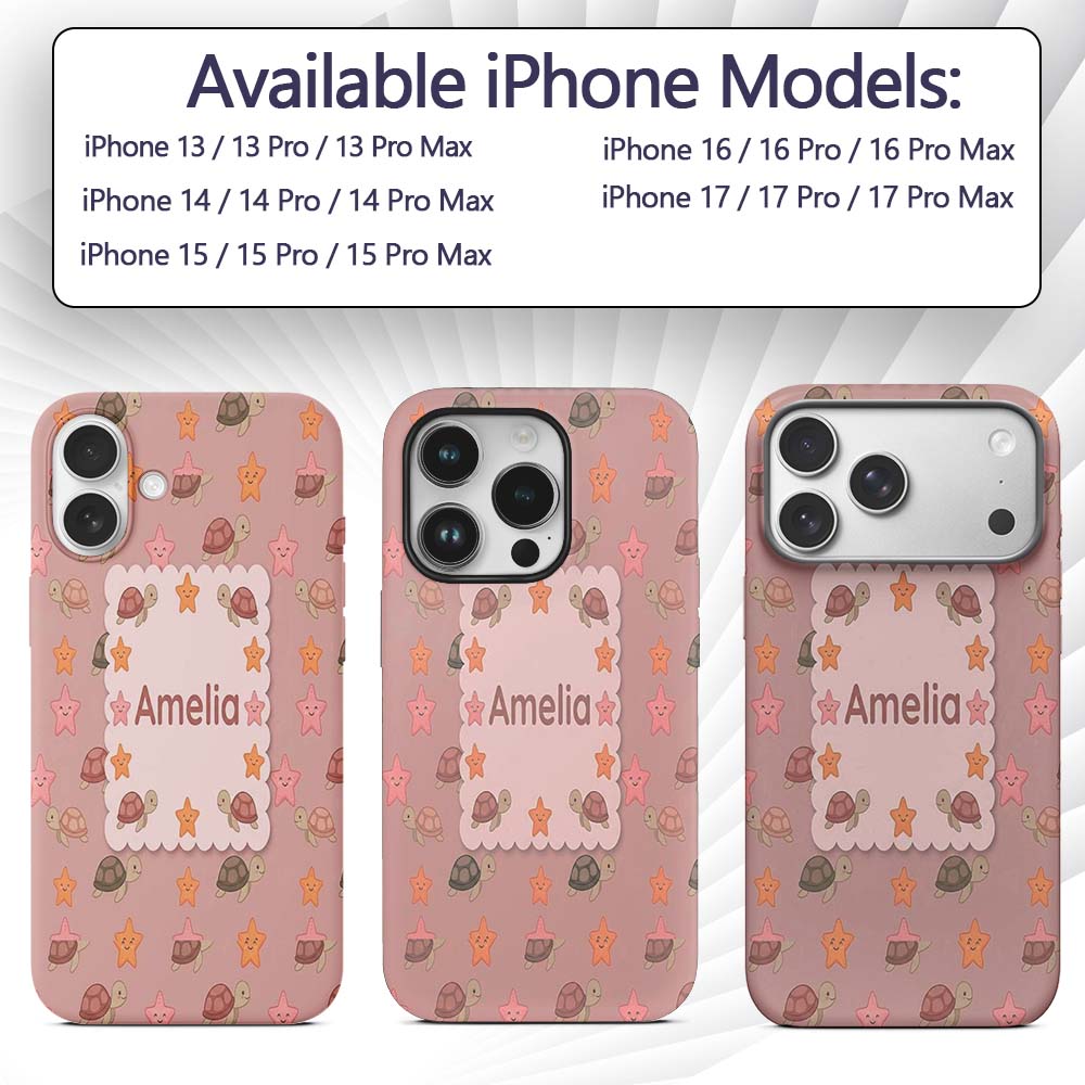 Cute Sea Turtles And Starfish Printed Design Custom Name Protective Phone Case Mobile Cover Durable Everyday Smartphone Shock Resistant