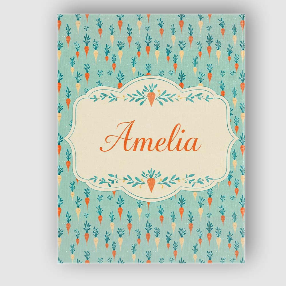 Personalised Name Pastel Carrot Folk Style Seamless Pattern Mint Custom Interior Canvas Wall Art Print Decor Picture Ready to Hang