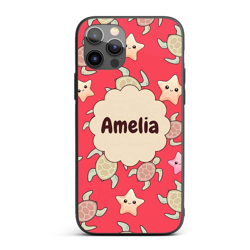 Cute Sea Turtles And Starfish Kawaii Red Ocean Custom Name Protective Phone Case Mobile Cover Durable Everyday Smartphone Shock Resistant