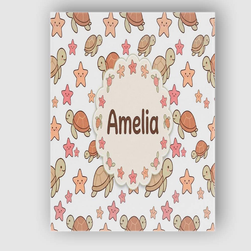 Personalised Name Cute Sea Turtles And Custom Modern Room Accent Elegant Feature Canvas Wall Art Print Decor Picture Ready to Hang
