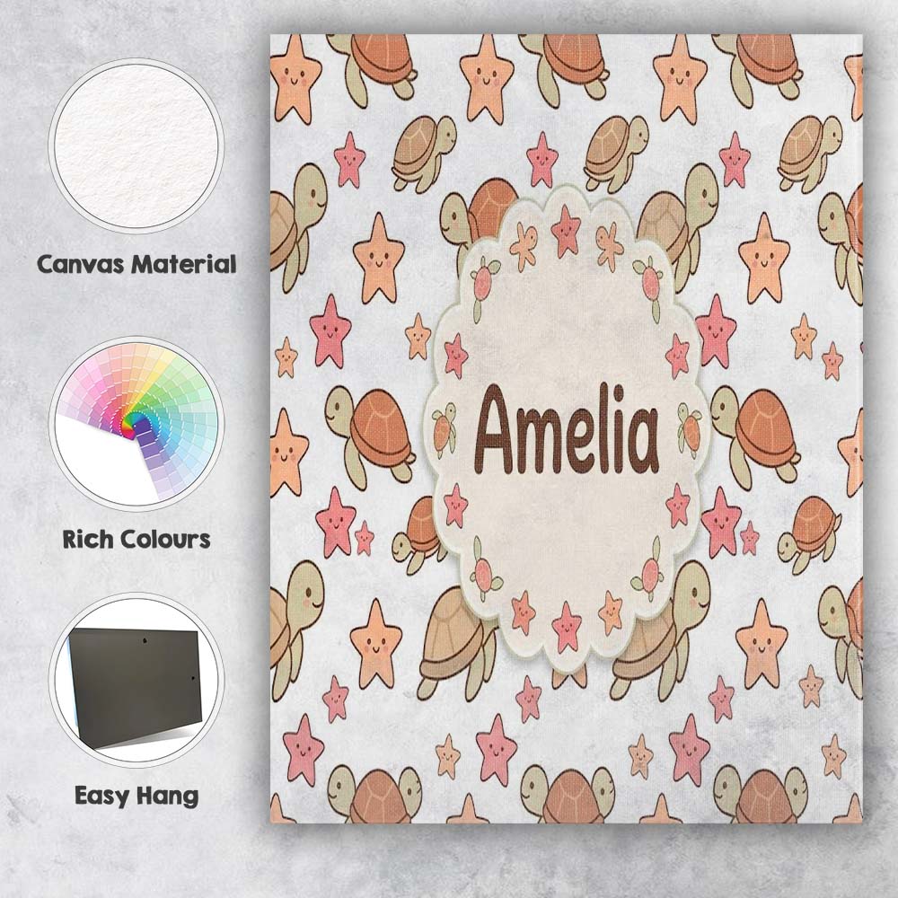 Personalised Name Cute Sea Turtles And Custom Modern Room Accent Elegant Feature Canvas Wall Art Print Decor Picture Ready to Hang
