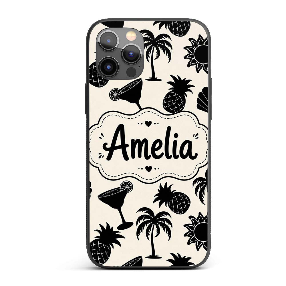 Tropical Beach Pineapple Cocktail Shell Palm Custom Name Protective Phone Case Mobile Cover Durable Everyday Smartphone Shock Resistant