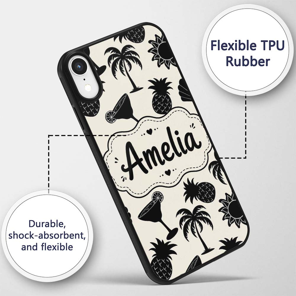 Tropical Beach Pineapple Cocktail Shell Palm Custom Name Protective Phone Case Mobile Cover Durable Everyday Smartphone Shock Resistant