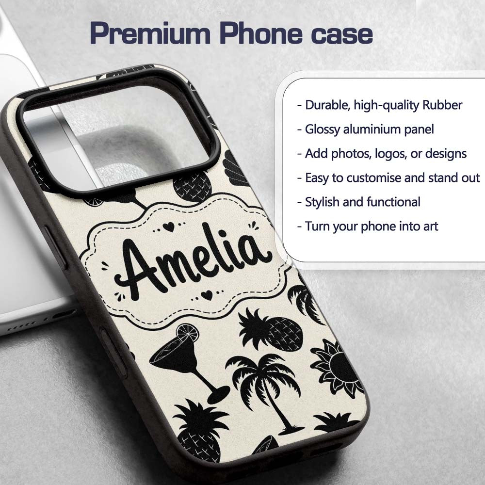 Tropical Beach Pineapple Cocktail Shell Palm Custom Name Protective Phone Case Mobile Cover Durable Everyday Smartphone Shock Resistant