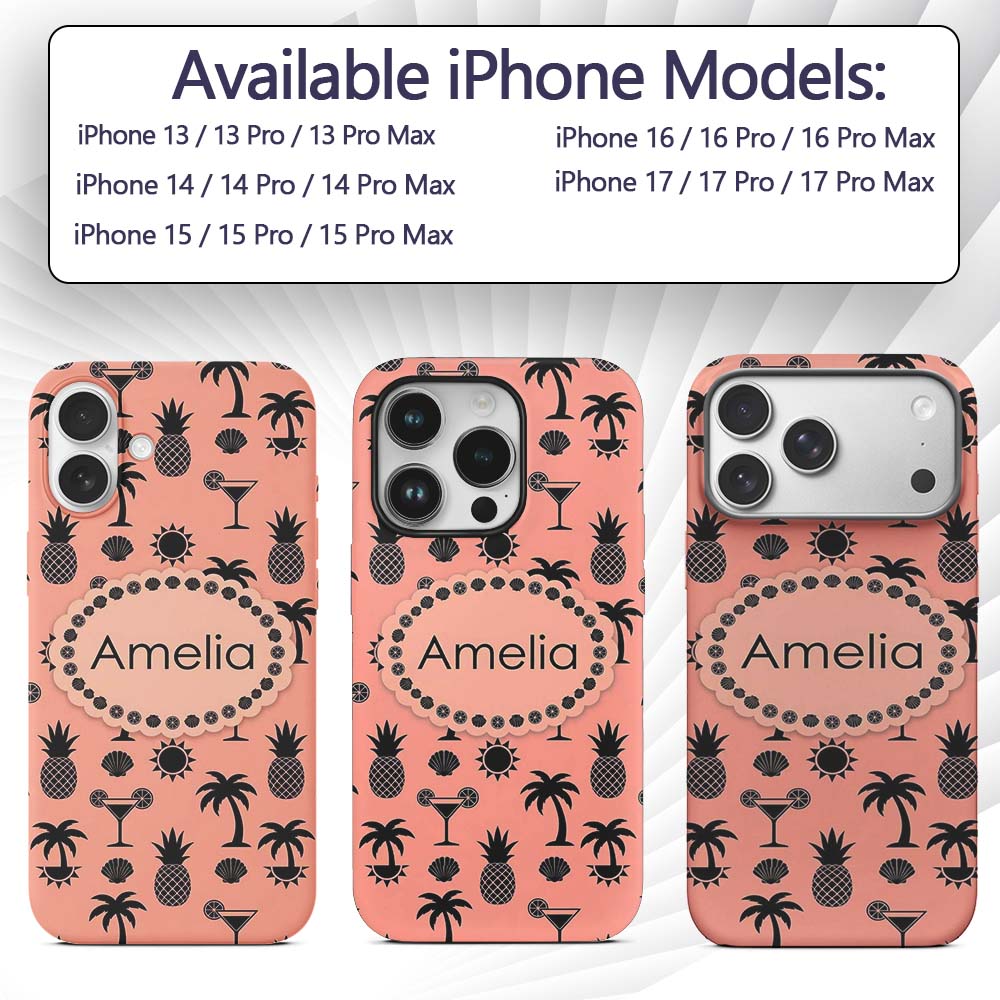 Tropical Beach Pineapple Cocktail Shell Palm Custom Name Protective Phone Case Mobile Cover Durable Everyday Smartphone Shock Resistant