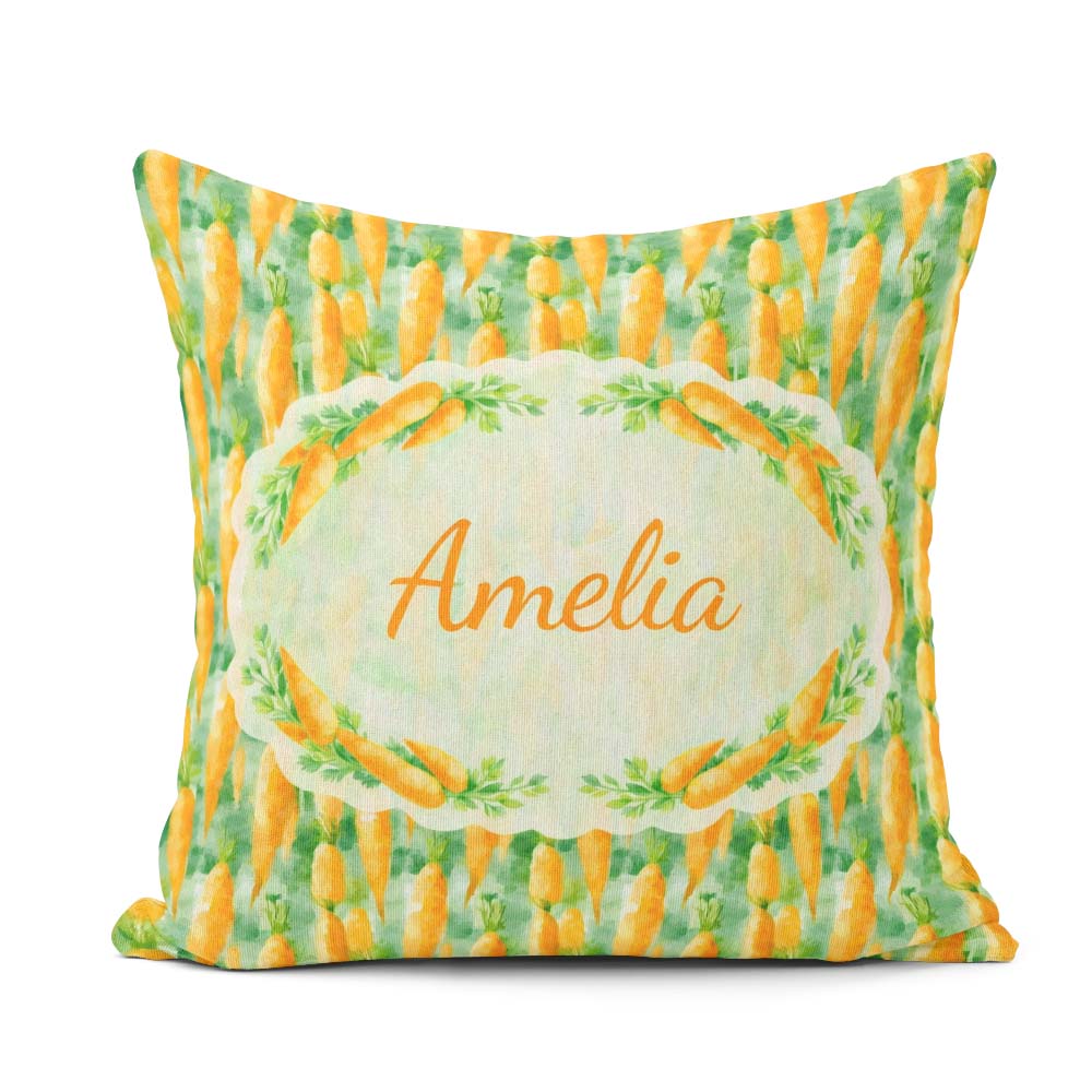Custom Name Watercolor Carrot Brushstroke Texture Seamless Fresh Square Filled Cushion Throw Pillow Sofa Bed Home Decor Zip Washable UK Made