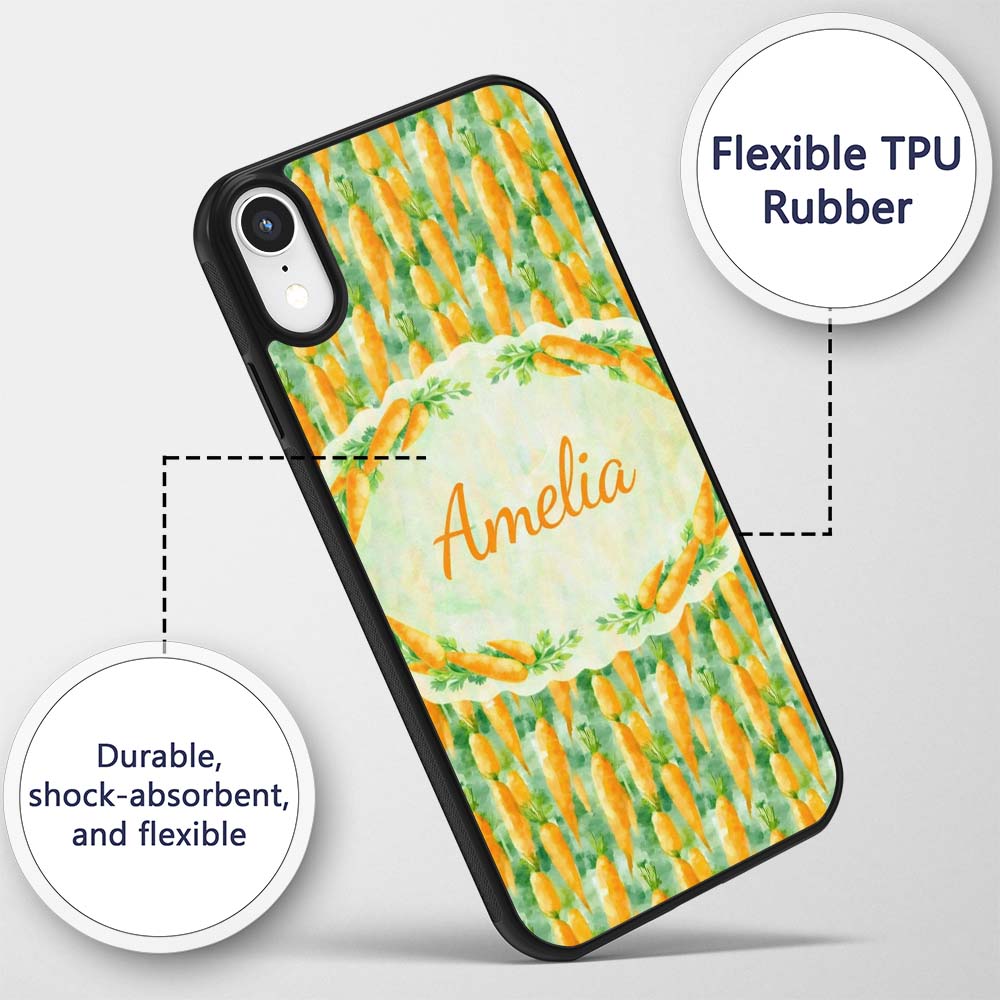Watercolor Carrot Brushstroke Texture Seamless Custom Name Protective Phone Case Mobile Cover Durable Everyday Smartphone Shock Resistant