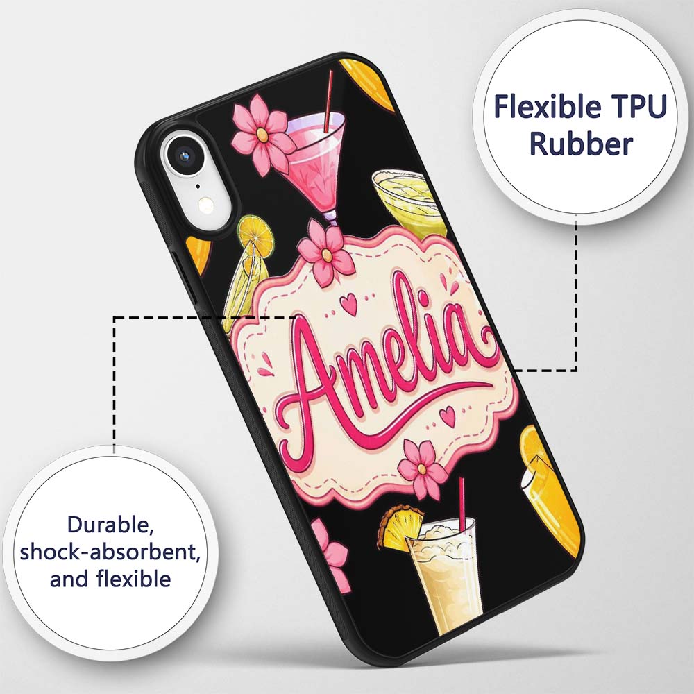 Colorful Cocktail Drinks Summer Party Seamless Custom Name Protective Phone Case Mobile Cover Durable Everyday Smartphone Shock Resistant