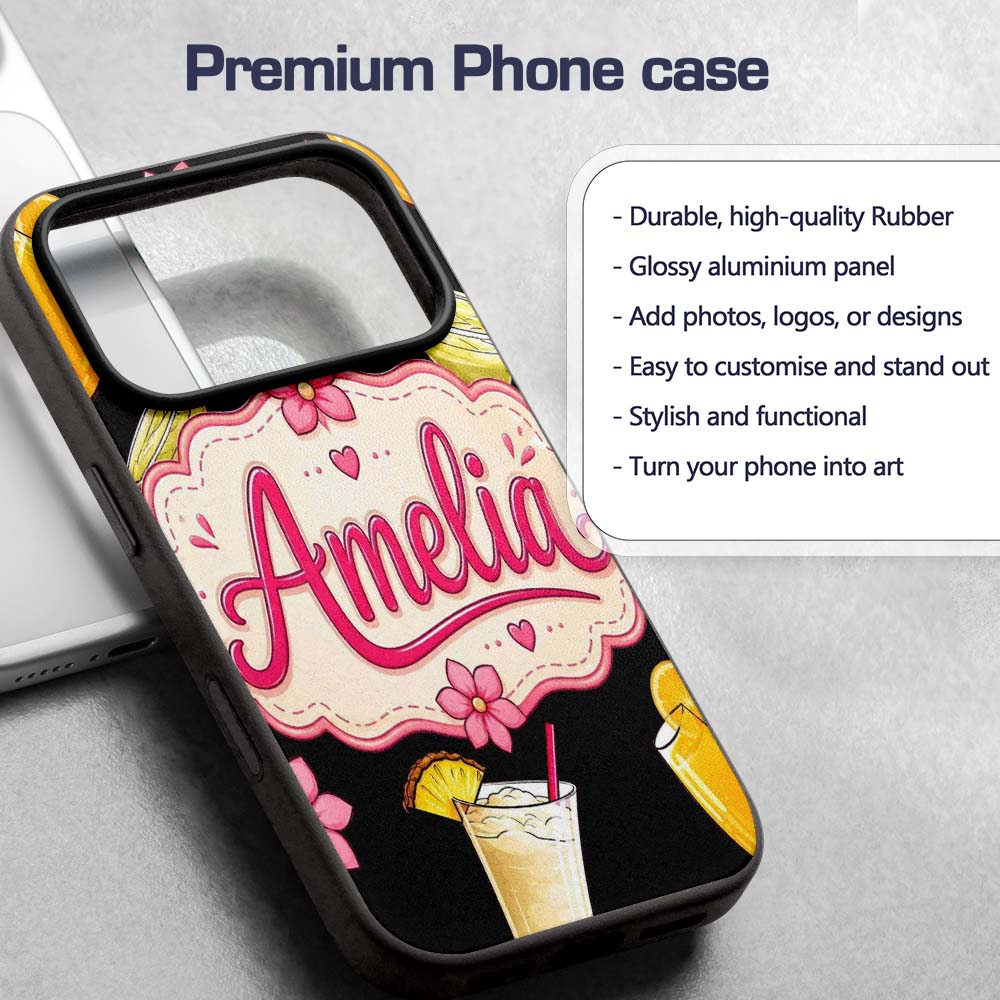 Colorful Cocktail Drinks Summer Party Seamless Custom Name Protective Phone Case Mobile Cover Durable Everyday Smartphone Shock Resistant
