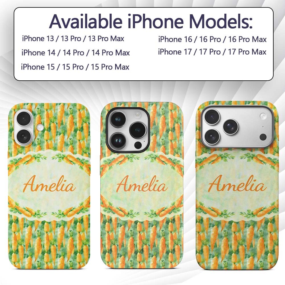 Watercolor Carrot Brushstroke Texture Seamless Custom Name Protective Phone Case Mobile Cover Durable Everyday Smartphone Shock Resistant