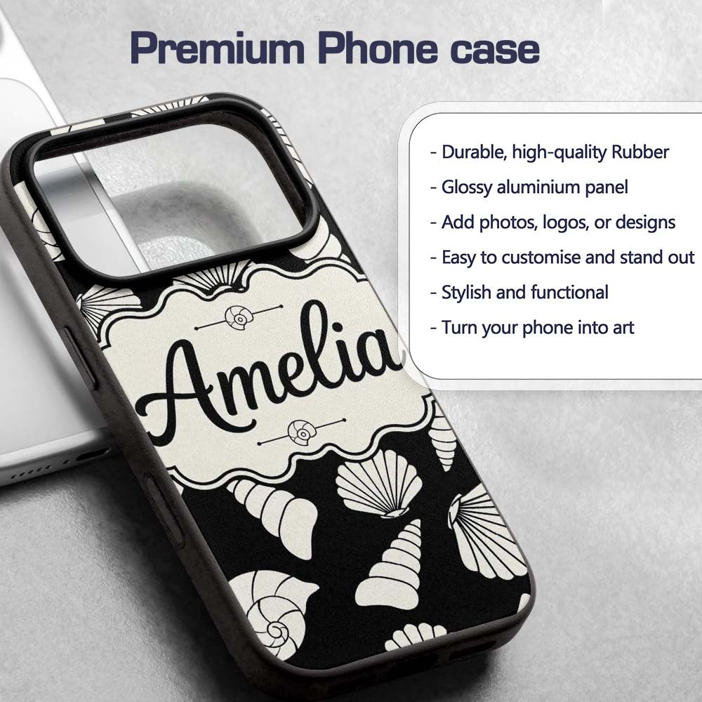 Light Neutral Seashell Coastal Minimal Seamless Custom Name Protective Phone Case Mobile Cover Durable Everyday Smartphone Shock Resistant