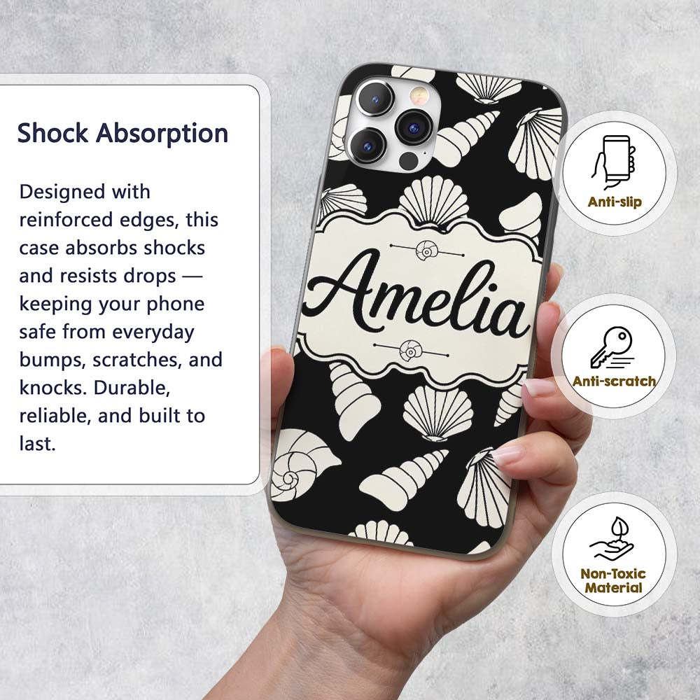 Light Neutral Seashell Coastal Minimal Seamless Custom Name Protective Phone Case Mobile Cover Durable Everyday Smartphone Shock Resistant