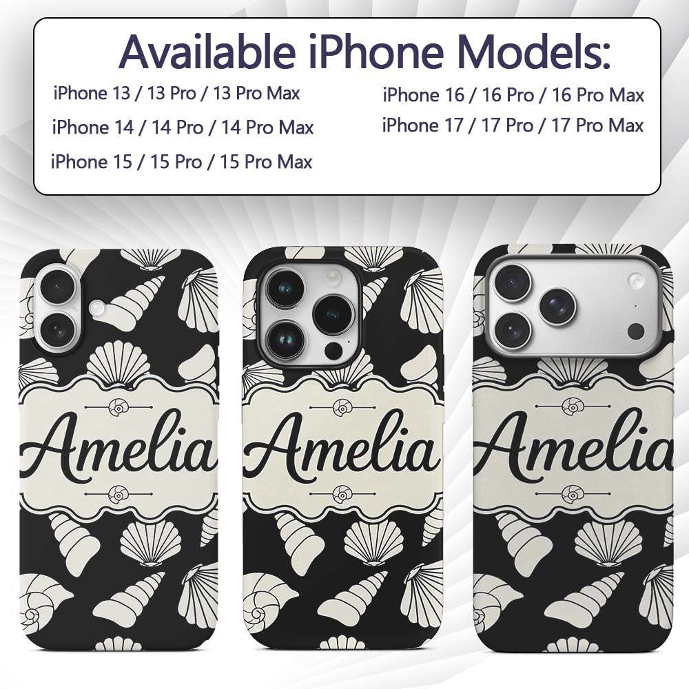 Light Neutral Seashell Coastal Minimal Seamless Custom Name Protective Phone Case Mobile Cover Durable Everyday Smartphone Shock Resistant