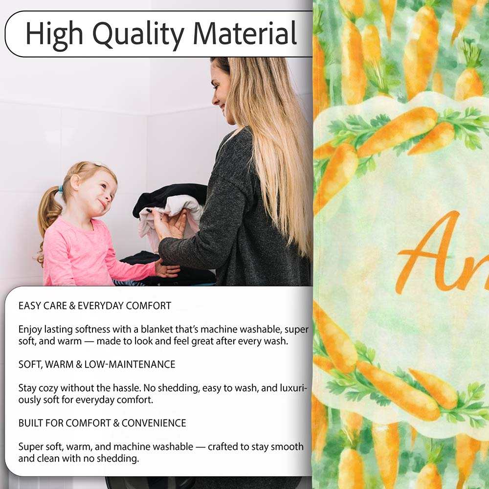 Watercolor Carrot Brushstroke Texture Seamless Pattern Fresh Green Personalised Custom Name Super Soft Fleece Blanket Bed Sofa Throw