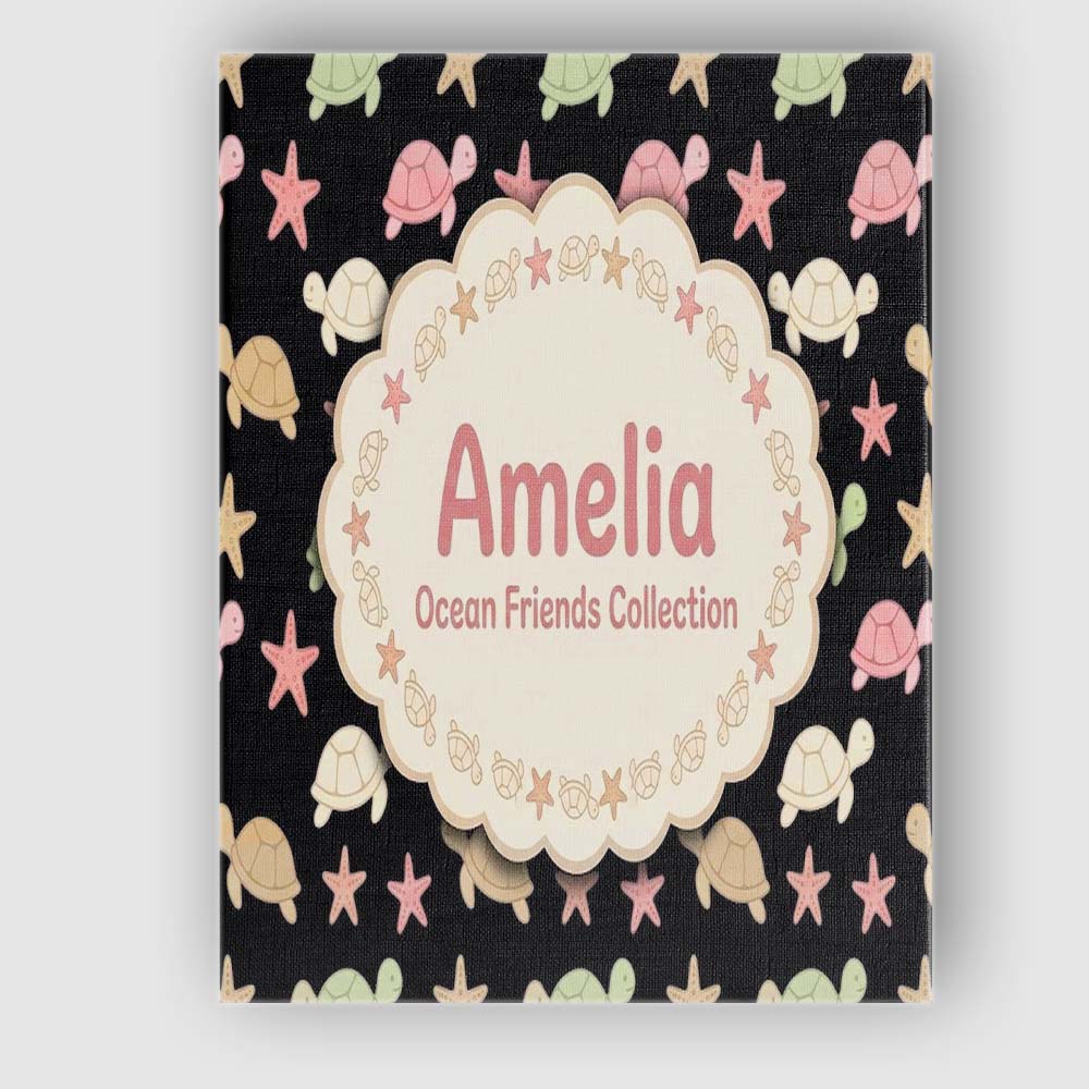 Personalised Name Cute Sea Turtles And Custom Modern Room Accent Elegant Feature Canvas Wall Art Print Decor Picture Ready to Hang