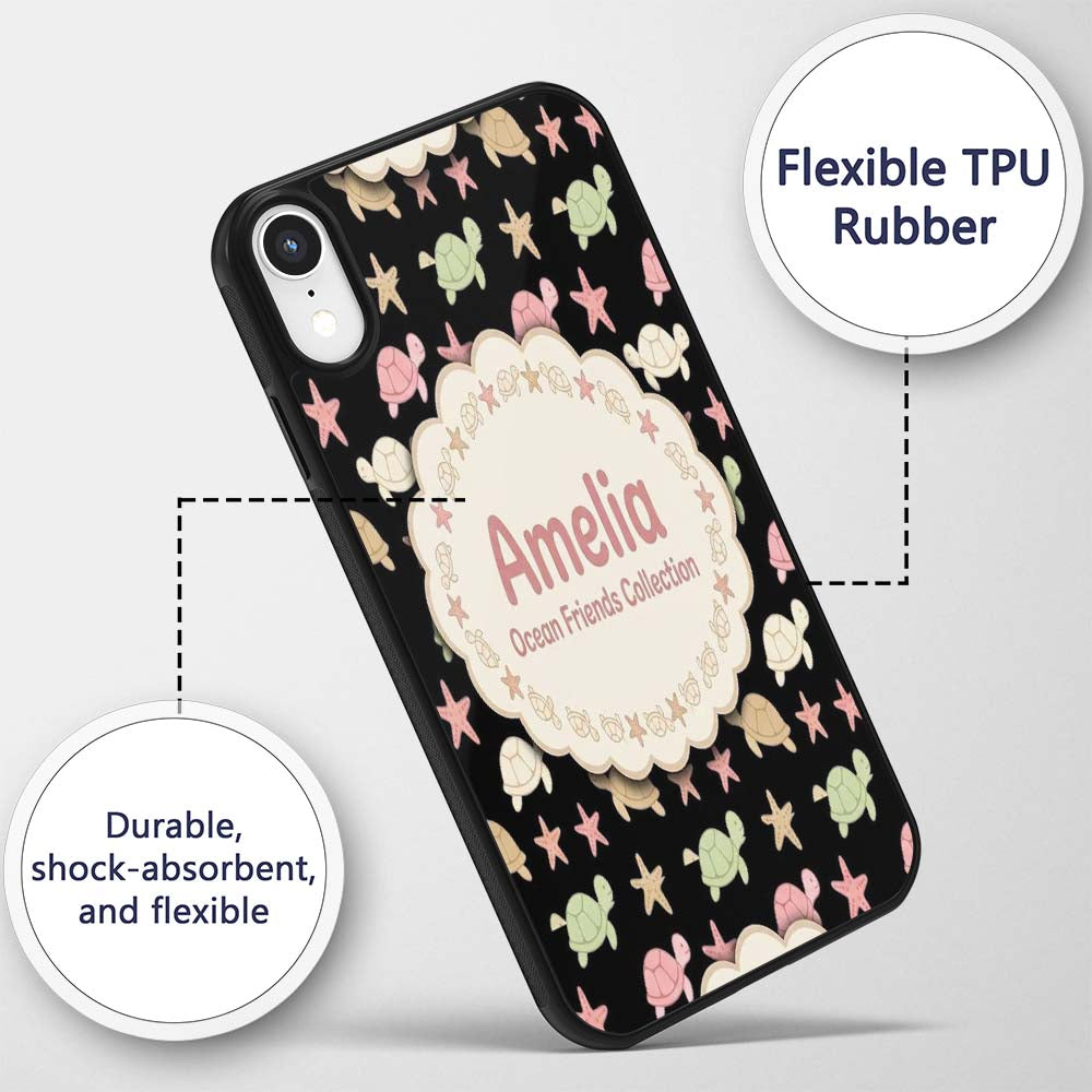 Cute Sea Turtles And Starfish Ocean Seamless Custom Name Protective Phone Case Mobile Cover Durable Everyday Smartphone Shock Resistant