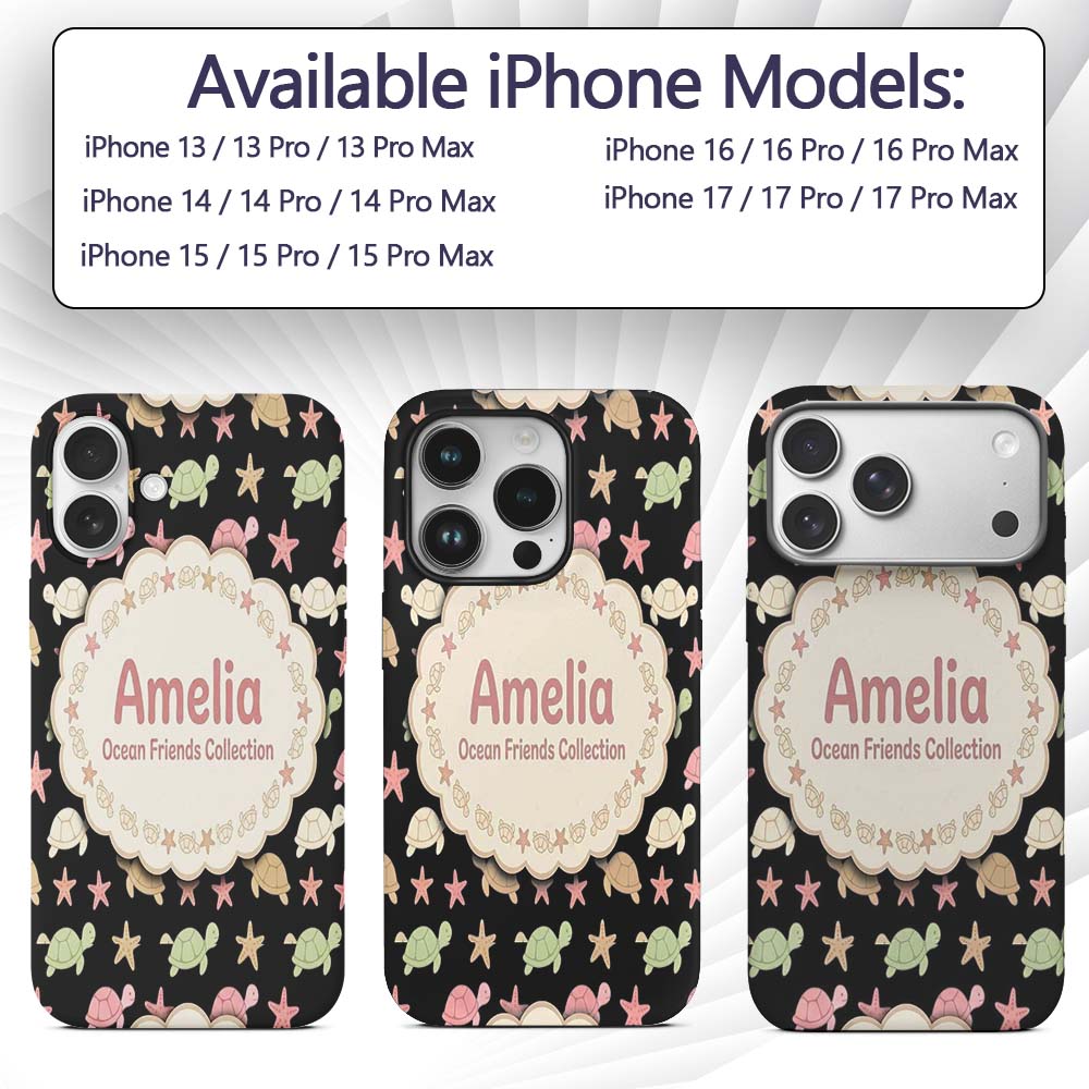 Cute Sea Turtles And Starfish Ocean Seamless Custom Name Protective Phone Case Mobile Cover Durable Everyday Smartphone Shock Resistant