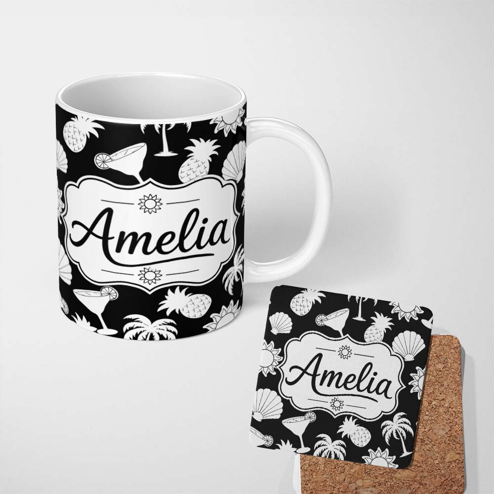 Personalized Custom Name Soft Grey Minimal Plain Background Subtle Texture Seamless Pattern 11oz Ceramic Coffee Tea Mug White Large Handle