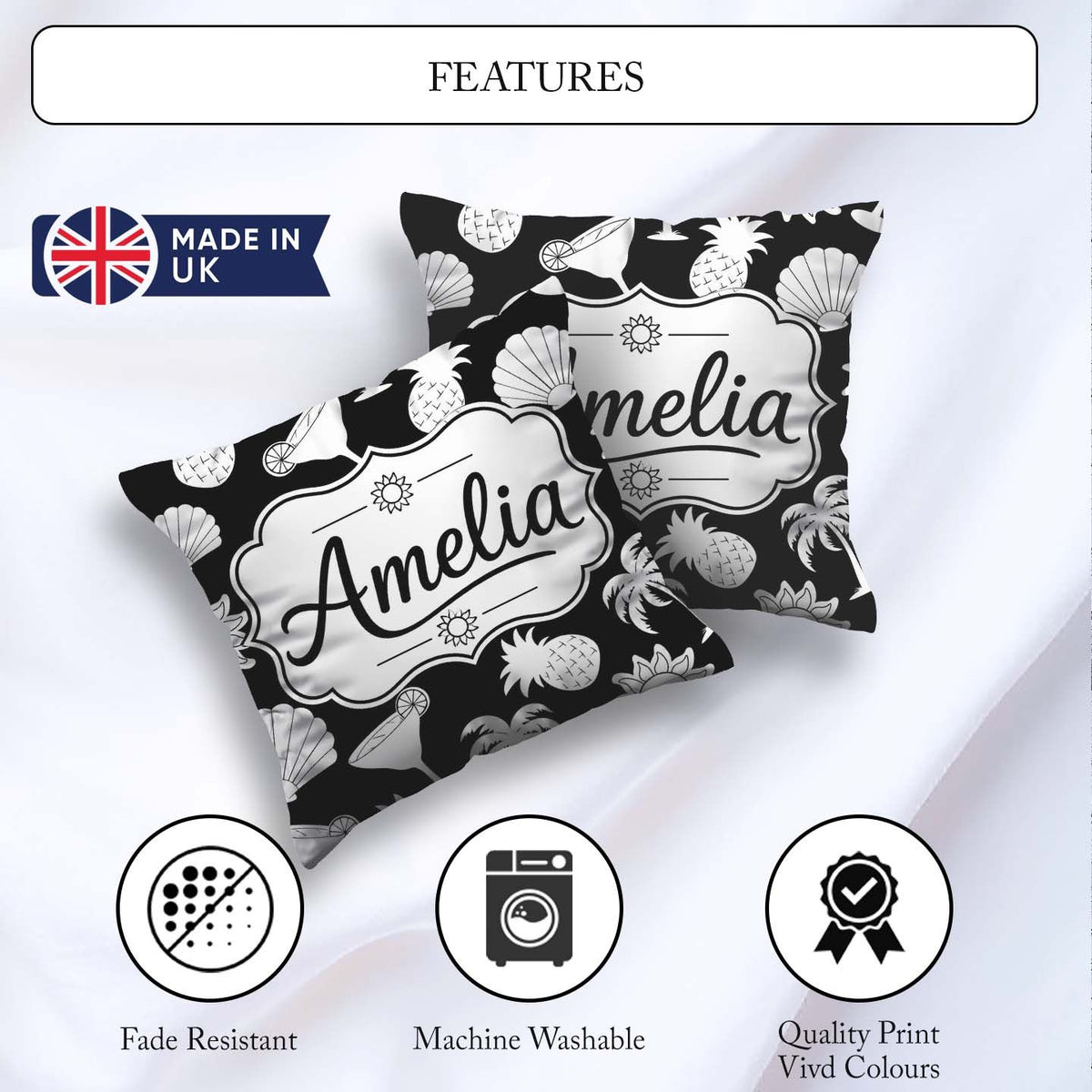 Custom Name Soft Grey Minimal Background Subtle Texture Seamless Square Filled Cushion Throw Pillow Sofa Bed Home Decor Zip Washable UK Made