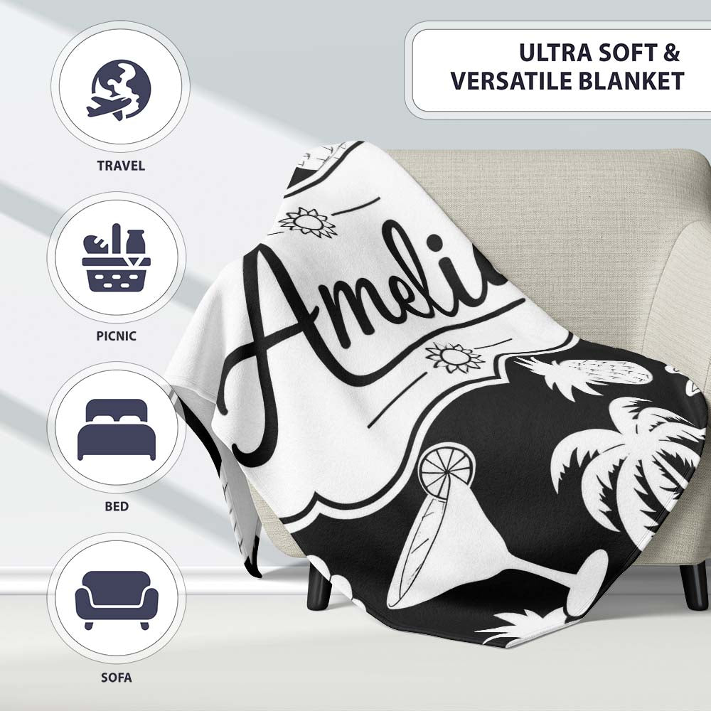 Soft Grey Minimal Plain Background Subtle Texture Seamless Pattern Personalised Custom Name Super Soft Fleece Blanket Bed Sofa Throw