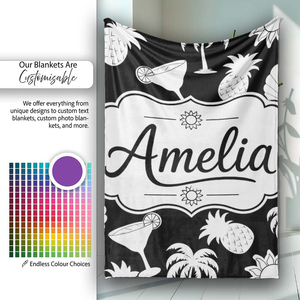 Soft Grey Minimal Plain Background Subtle Texture Seamless Pattern Personalised Custom Name Super Soft Fleece Blanket Bed Sofa Throw