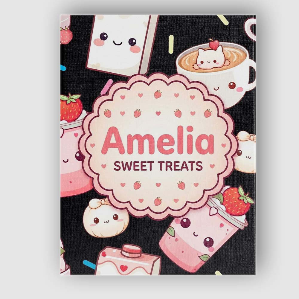 Personalised Name Cute Strawberry Cat Custom Modern Room Accent Creative Decorator Style Canvas Wall Art Print Decor Picture Ready to Hang