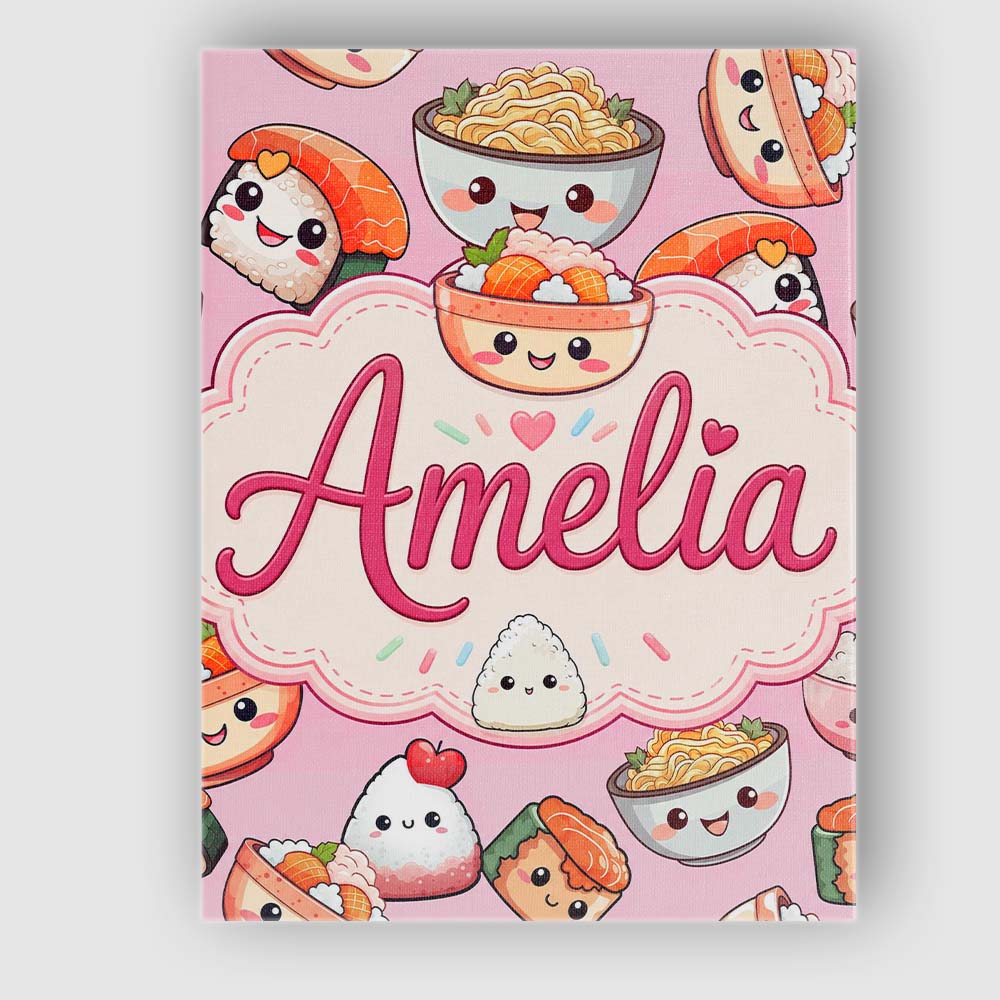 Personalised Name Kawaii Sushi Rice Bowls Custom Unique Gift Idea Elegant Feature Canvas Wall Art Print Decor Picture Ready to Hang