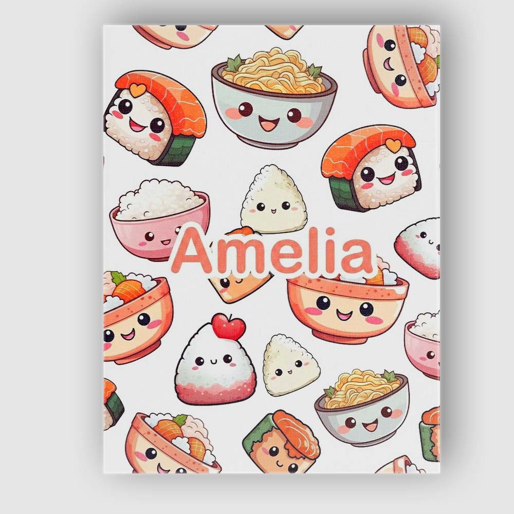 Personalised Name Kawaii Sushi Rice Bowls Custom Unique Gift Idea Elegant Feature Canvas Wall Art Print Decor Picture Ready to Hang