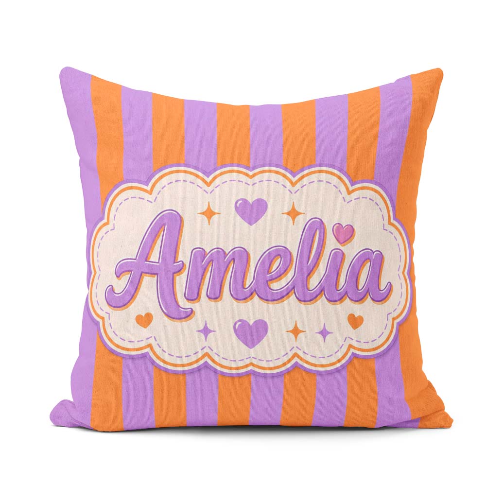 Custom Name Abstract Wavy Orange Purple Stripes Seamless Pattern Square Filled Cushion Throw Pillow Sofa Bed Home Decor Zip Washable UK Made